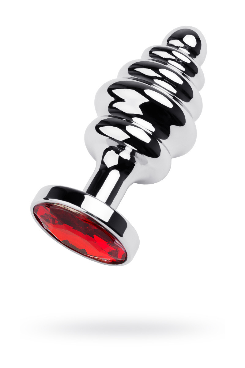 Анальный страз Metal by TOYFA, металл, серебристый, с кристаллом цвета рубин, 7 см,  3 см, 55 г