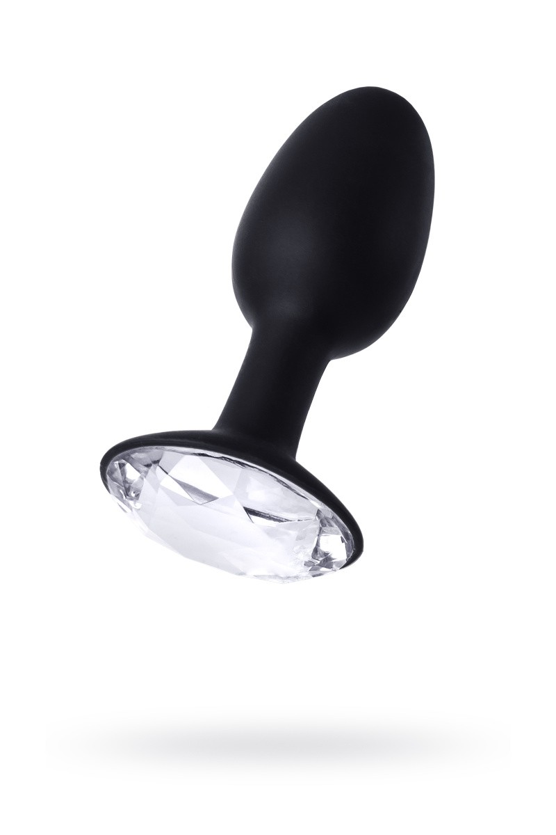 Анальная втулка Seven Creations с кристаллом, силикон+ABS пластик, черная, 10,7 см.
