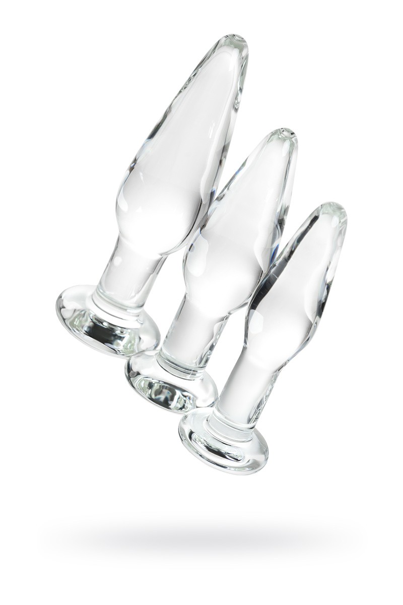 Набор анальных втулок Sexus Glass, стекло, прозрачный, 14/12,5/12 см,  4/3,5/3 см