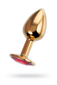 Анальный страз Штучки-дрючки, металл, золотистый, с кристаллом цвета рубин, 7 см,  2,8 см, 50 г