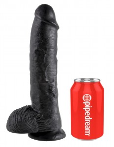 Фаллоимитатор King Cock реалистик, с мошонкой, черный, 25 см