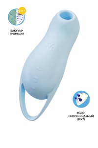 Вакуум-волновой стимулятор клитора с вибрацией Satisfyer Pocket Pro 1, силикон, голубой, 13,9 см