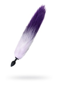 Анальная втулка с бело-фиолетовым хвостом POPO Pleasure by TOYFA, S, силикон, черная, 45 см,  2,7 см