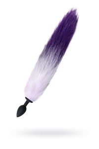 Анальная втулка с бело-фиолетовым хвостом POPO Pleasure by TOYFA, M, силикон, черная, 45 см,  3,3 см