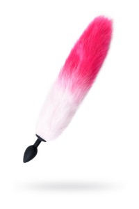 Анальная втулка с бело-розовым хвостом POPO Pleasure by TOYFA, M, силикон, черная, 45 см,  3,3 см
